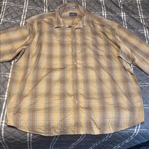 Classic Men's Tan and Brown Plaid Button Down Shirt